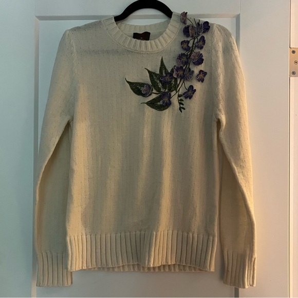 Vintage Louis Feraud Floral Appliqué Sweater - Picture 1 of 10